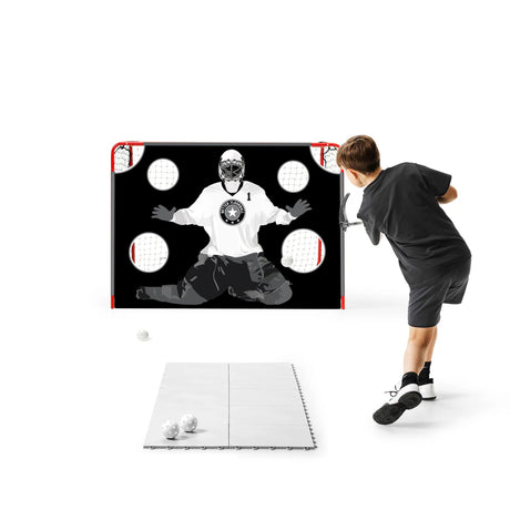 Floorball goalie target in a full-size goal for shooting practice